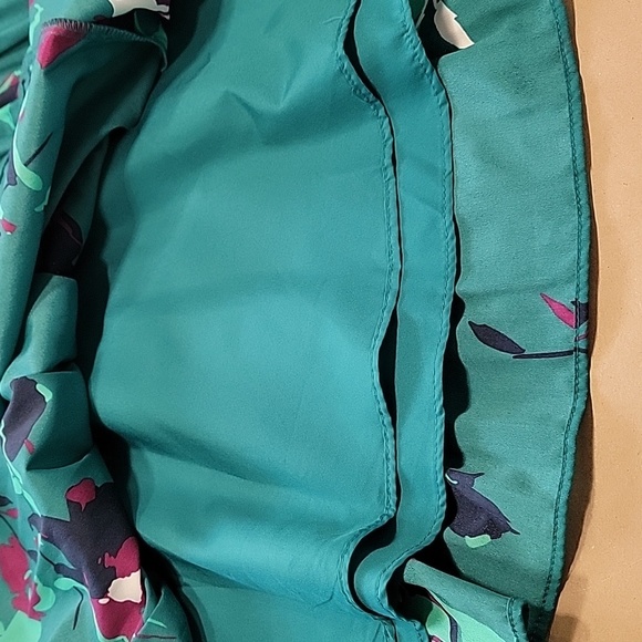 Merona Size M Green with Purple Floral Pattern Accordian Pleated Midi Skirt - Picture 7 of 8